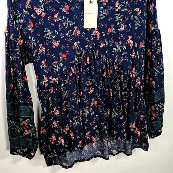 NWT Lucky Brand floral navy long-sleeve top - Picture 2 of 9